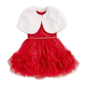 NWT Girls Tulle Dress With Faux Fur Capelet